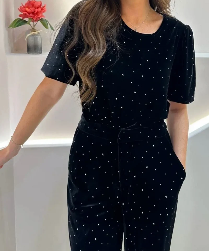 Samt Hose Pola mit Strass Schwarz