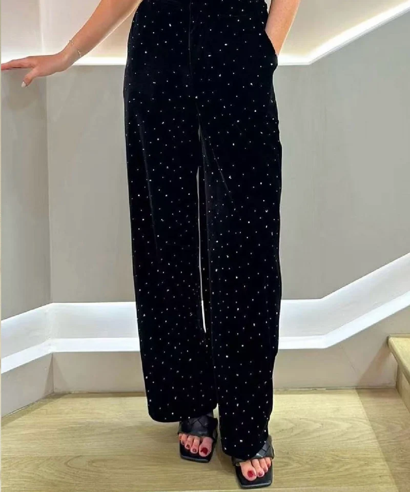 Samt Hose Pola mit Strass Schwarz