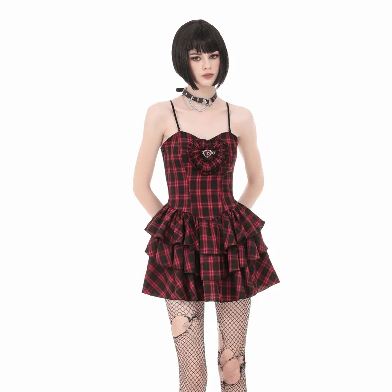 Grunge-Kleid mit Lagenlook und Karomuster für Damen, Abschlusskleid