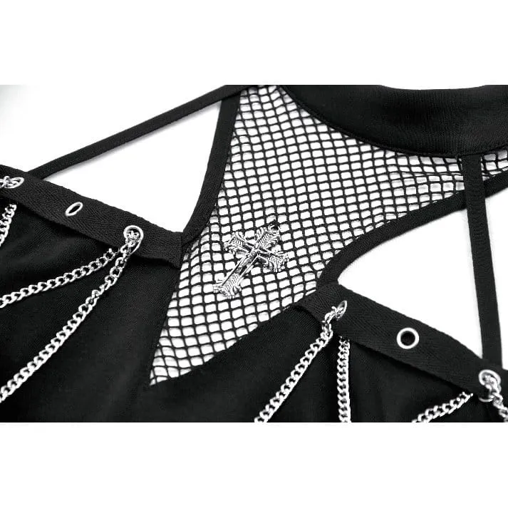 Punk-Tanktop für Damen mit Kreuzausschnitt und Kettenverzierung