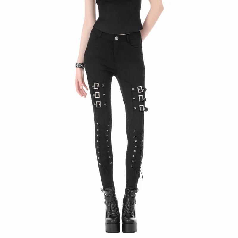 Punk-Hose für Damen mit mehreren Lagen, Schnallenriemen und Schnürung