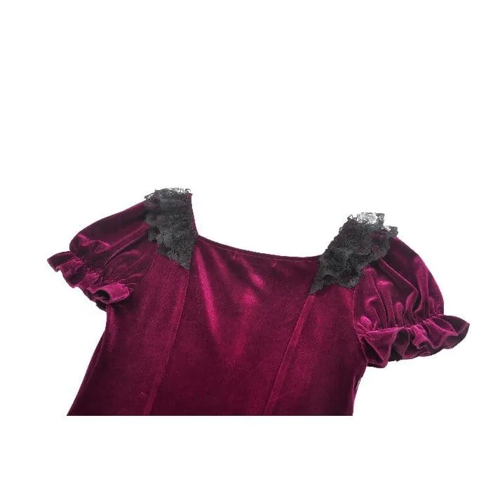 Gothic-Samtkleid für Damen mit Spitzenbesatz, eckigem Kragen und Abschlusskleid