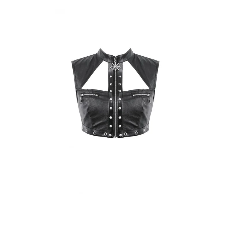 Punk-Crop-Top für Damen mit Ösen, Nieten, Cut-outs und Reißverschluss