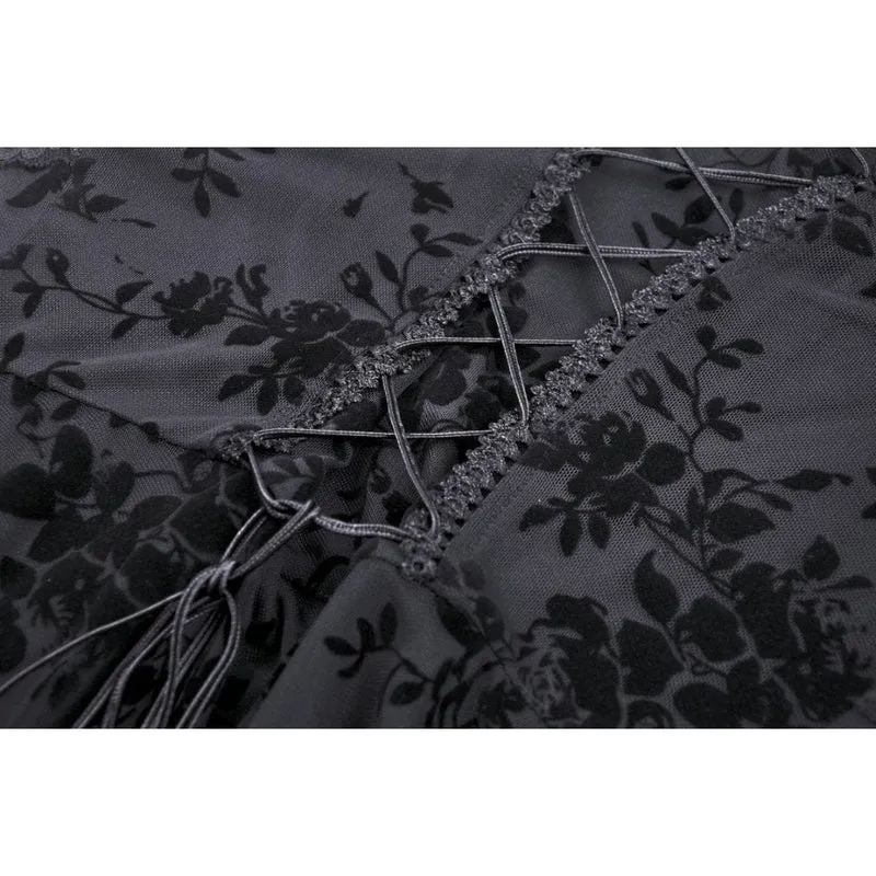 Damen-Hochzeitskleid im Gothic-Stil mit tiefem Ausschnitt und Blumenmuster