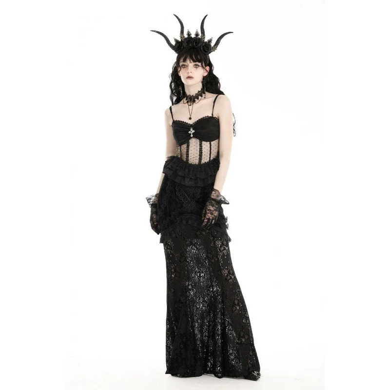 Damen-Top aus transparenter, gerüschter Gothic-Spitze