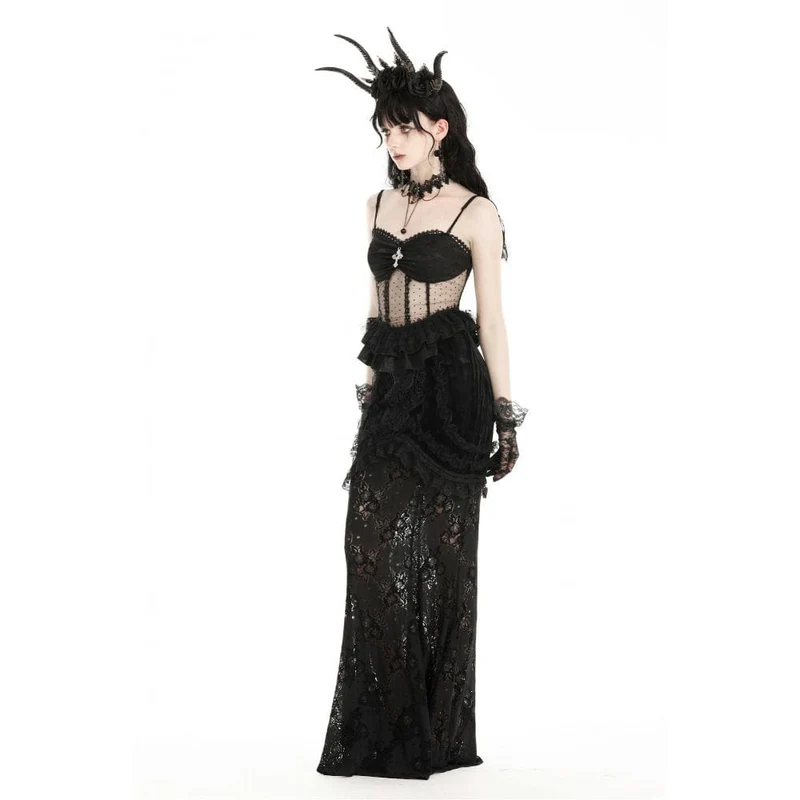Damen-Top aus transparenter, gerüschter Gothic-Spitze