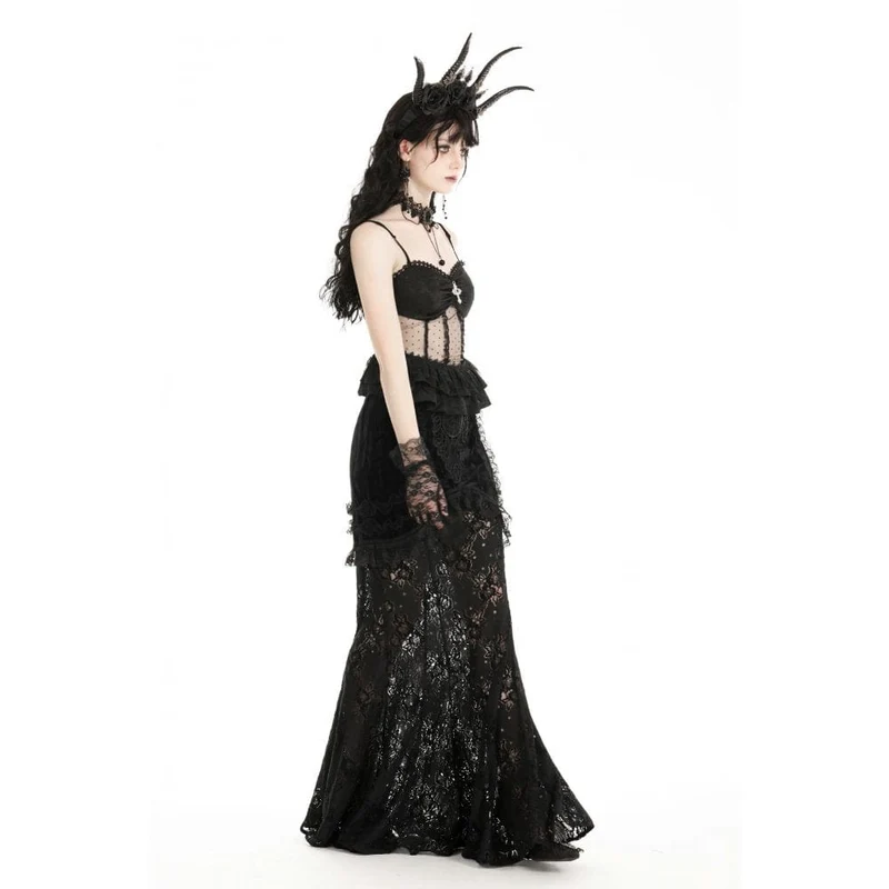 Damen-Top aus transparenter, gerüschter Gothic-Spitze