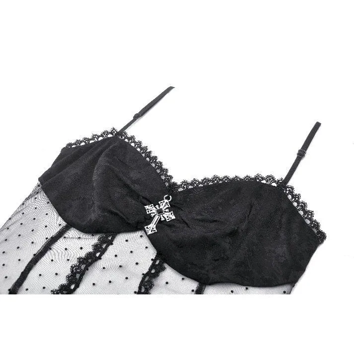 Damen-Top aus transparenter, gerüschter Gothic-Spitze