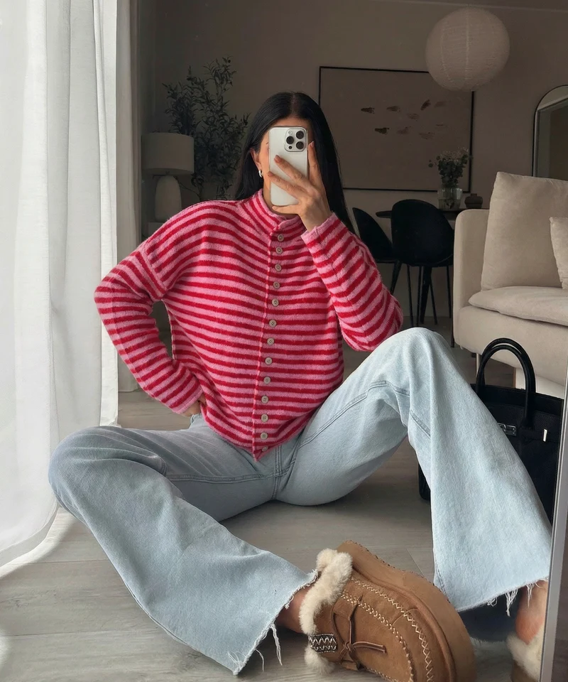 Cardigan Felicia Streifen Rot Pink