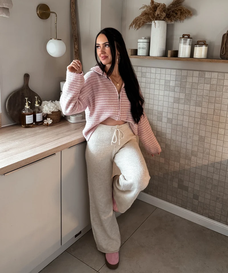 Zip Strickjacke Helena Streifen Rosa