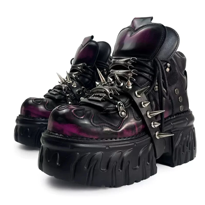 Punkrock-Plateauschuhe für Damen mit Nieten und klobigem Absatz