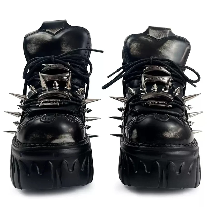 Punkrock-Plateauschuhe für Damen mit Nieten und klobigem Absatz