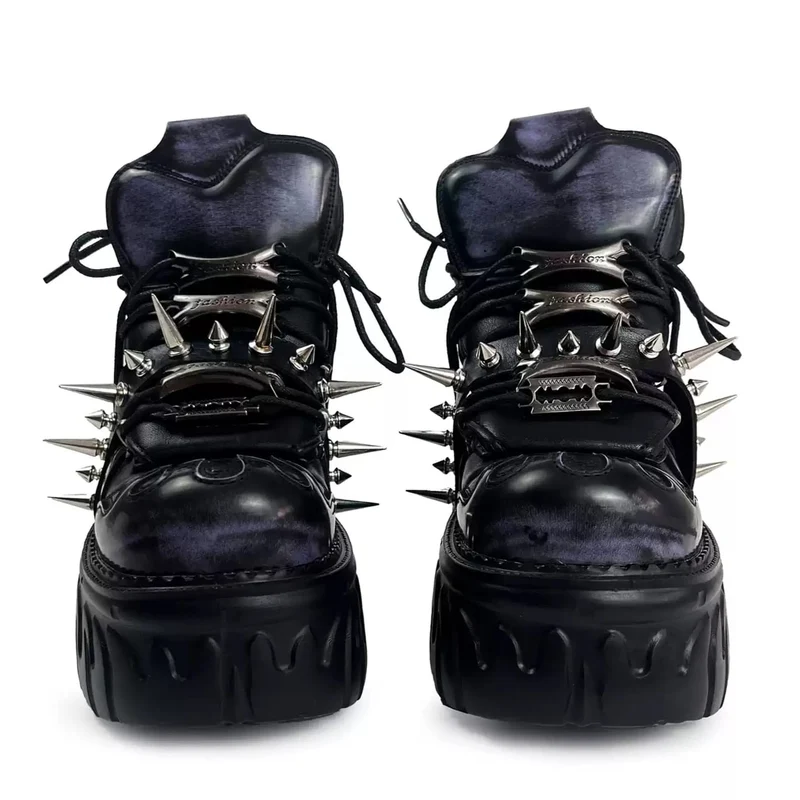 Punkrock-Plateauschuhe für Damen mit Nieten und klobigem Absatz