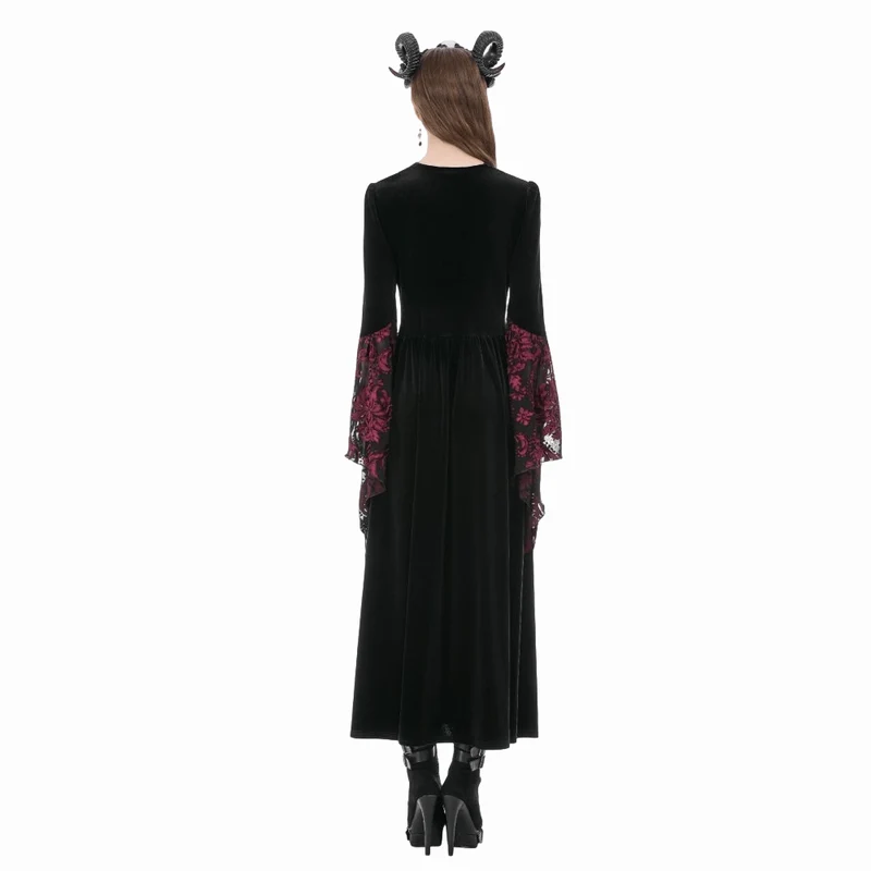 Gothic-Brautkleid für Damen mit Blumenmuster, eckigem Kragen und ausgestellten Ärmeln