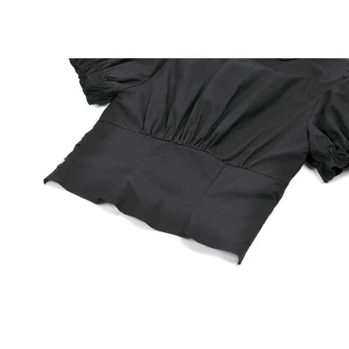 Punkiges, gerüschtes Kurzarm-Crop-Top mit tiefem Ausschnitt und Reißverschluss für Damen