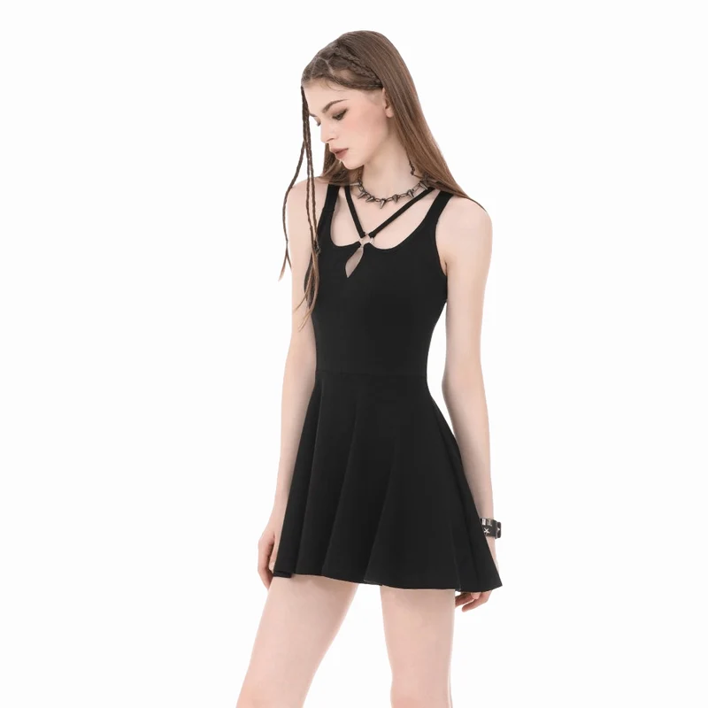Punk-Slipkleid für Damen mit gekreuzten Trägern und Cut-outs