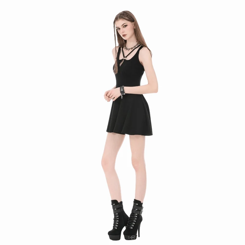 Punk-Slipkleid für Damen mit gekreuzten Trägern und Cut-outs