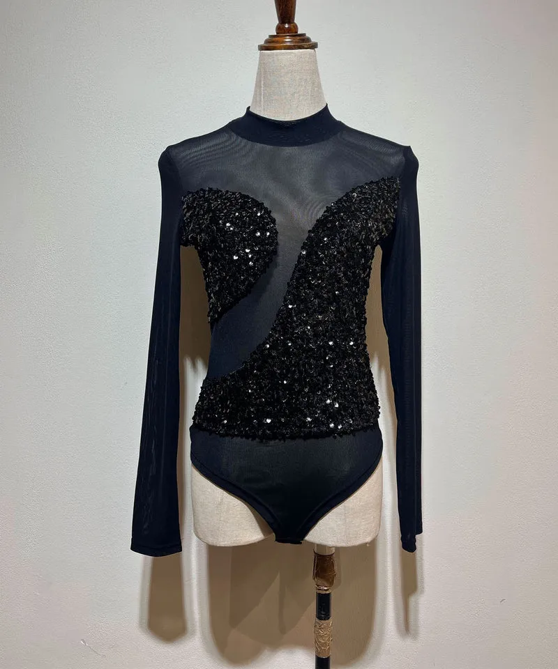 Mesh Body Pailleten Via Schwarz