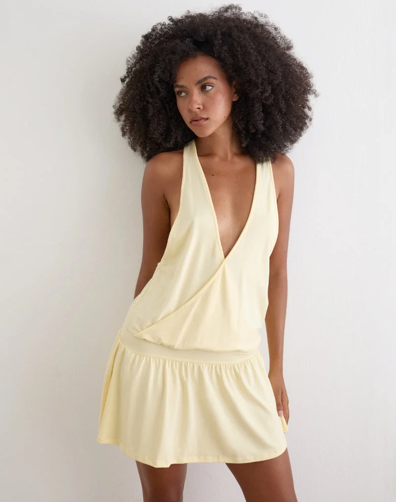 Pippa Plunge-Wickel-Minikleid in Zitronengelb