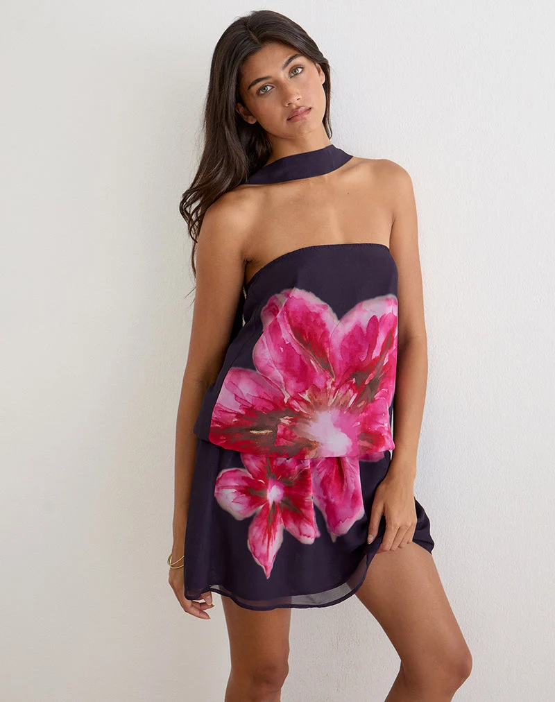 Lilira-Minikleid aus violettem Chiffon mit Wüstenblume