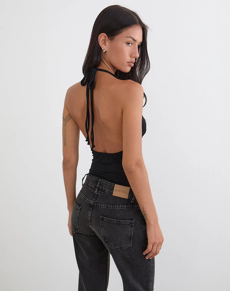 Mioto Halterneck-Top mit Schlüssellochausschnitt und Nieten aus Rayon, schwarz
