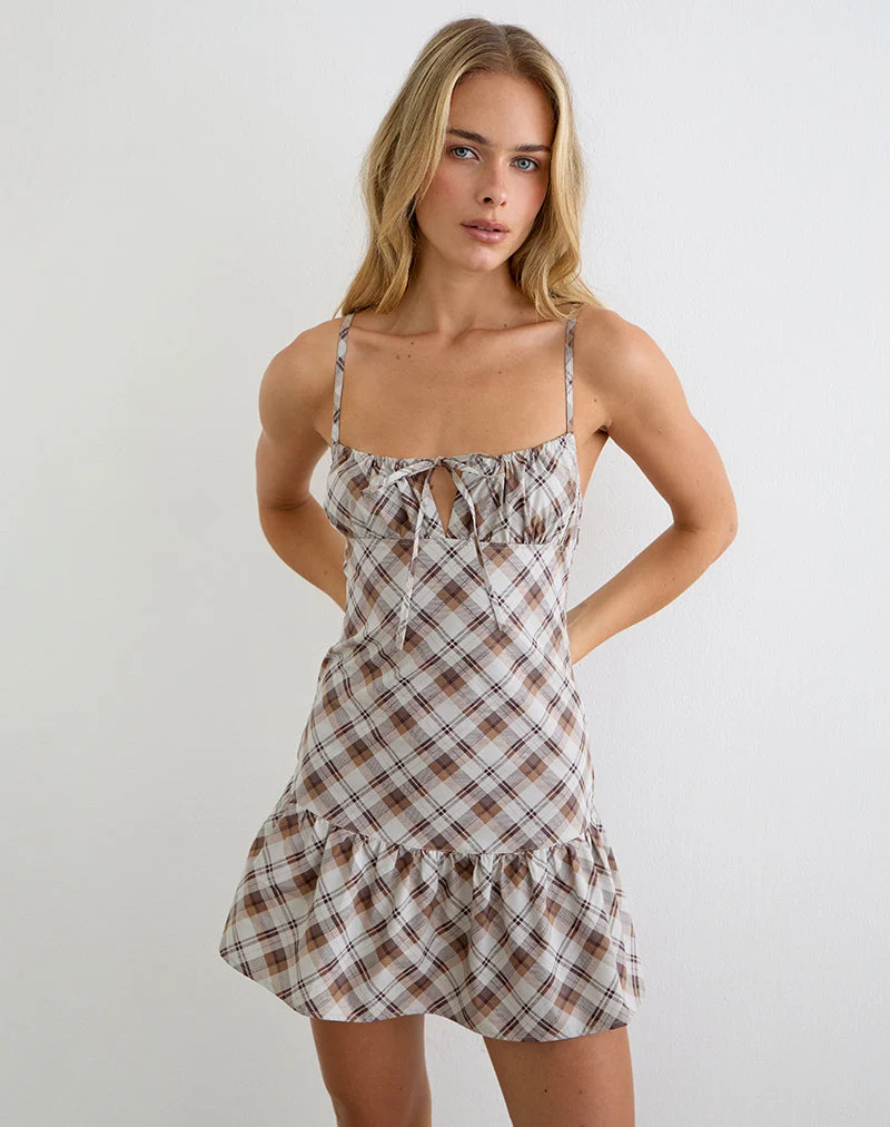 Soulie-Minikleid mit schrägem Karomuster in Braun