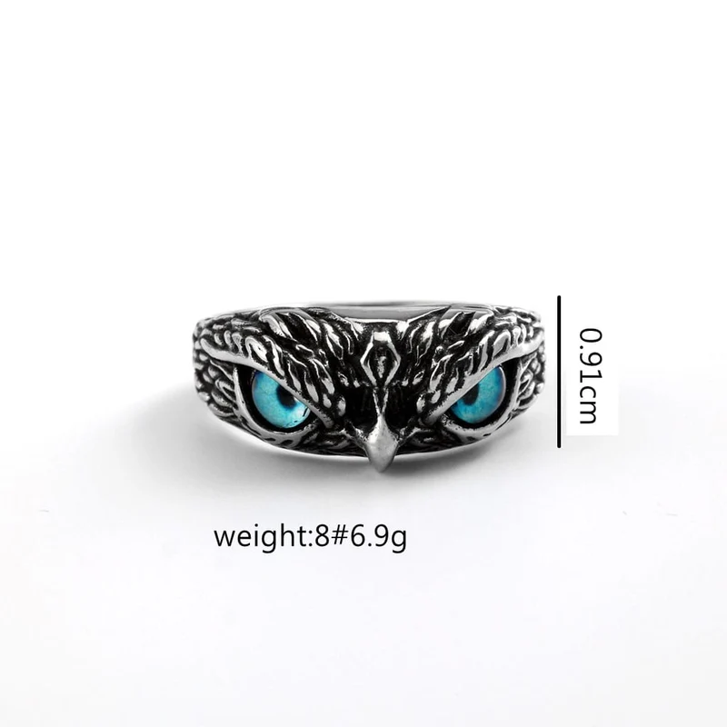 Herren-Punk-Eulenring mit blauen Augen