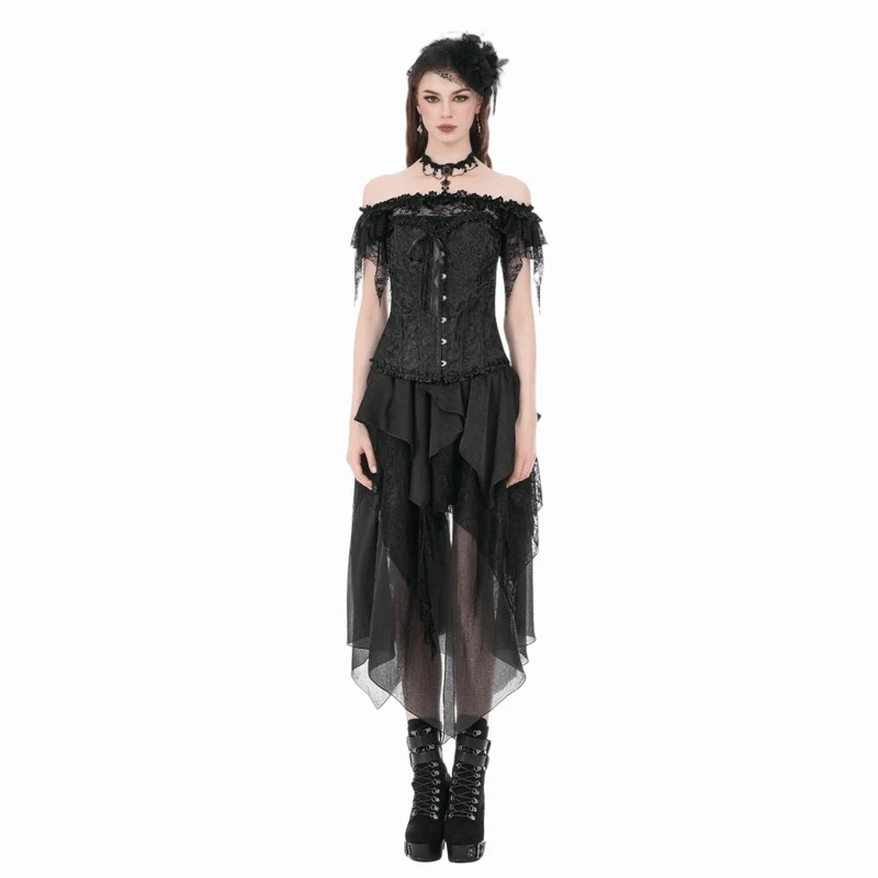 Gothic-Jacquard-Dekorsett für Damen mit Schnürung und Überbrustumfang
