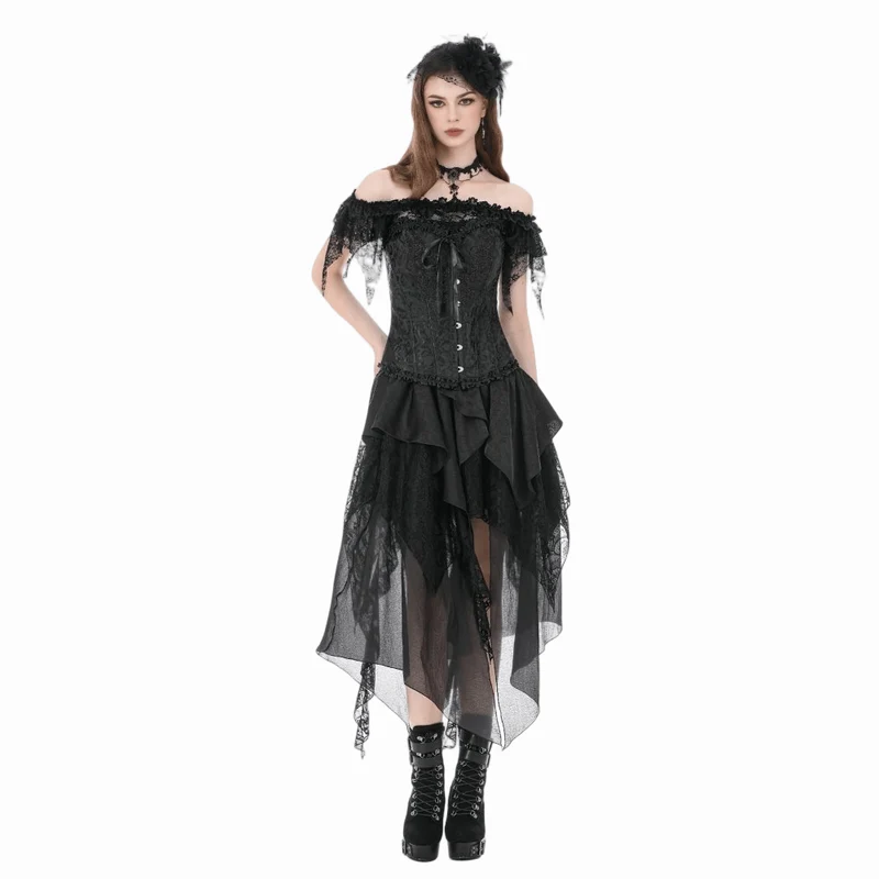 Gothic-Jacquard-Dekorsett für Damen mit Schnürung und Überbrustumfang