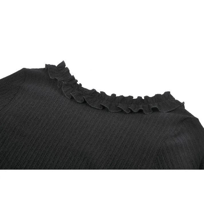 Gothic-Crop-Top mit gekreuzten Ärmeln, tiefem Ausschnitt und Bändern für Damen
