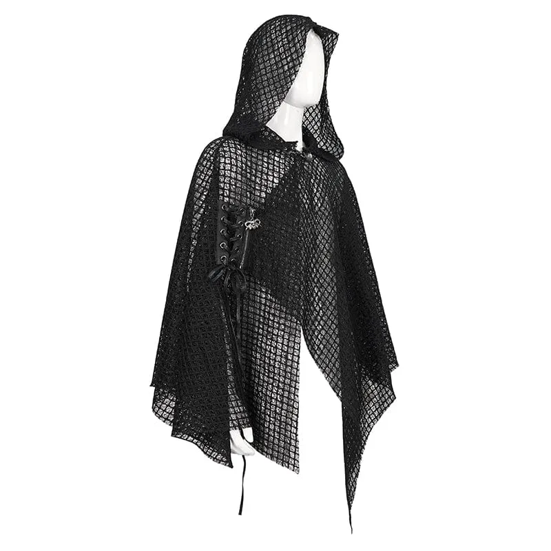 Gothic Unregelmäßiger Mesh-Umhang für Herren mit Kapuze