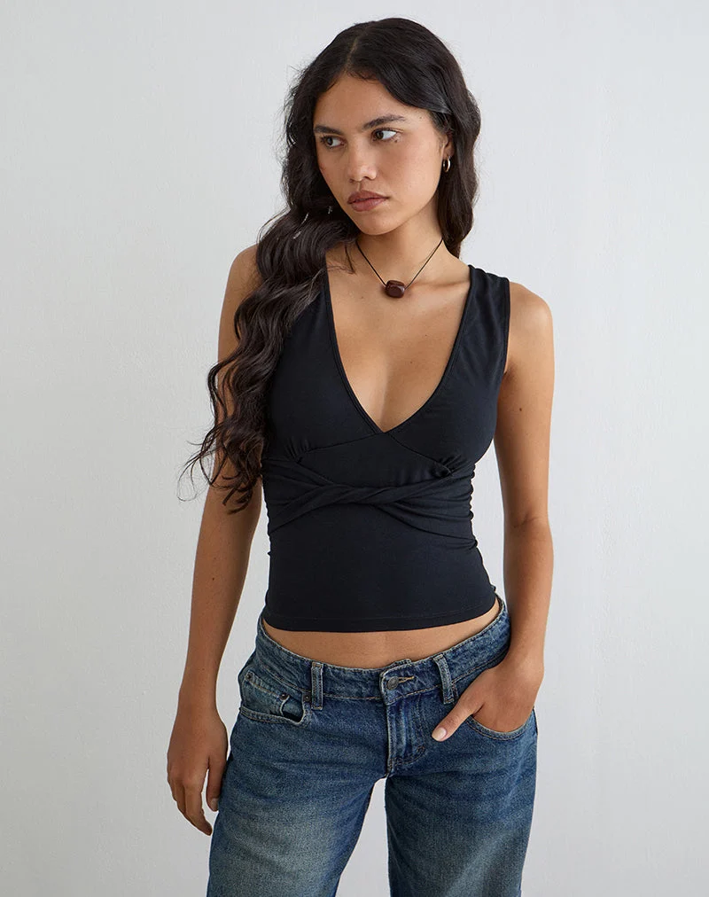 August-Tanktop aus Rayon-Jersey, schwarz