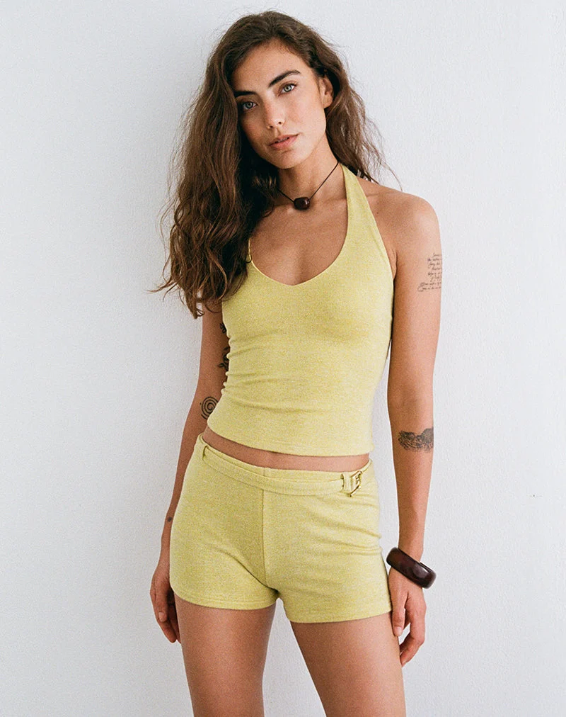 Sera Micro Short in Gelb mit Schimmer-Strickmuster