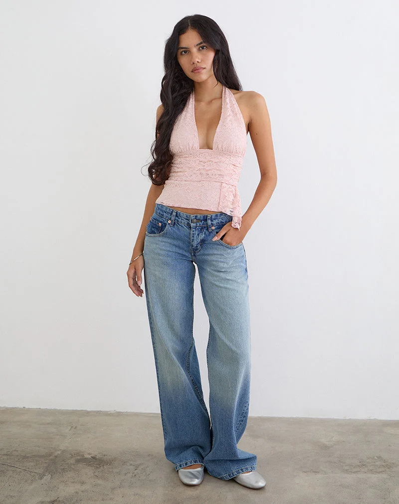 Prilla-Halterneck-Top aus Spitze in zartem Rosa