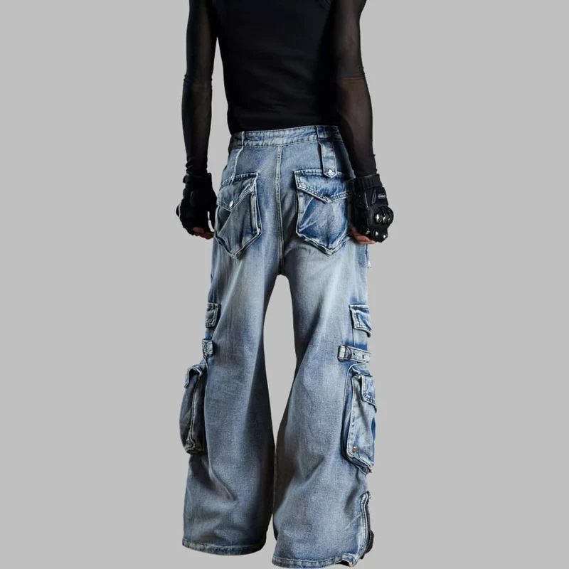 Damen-Hose mit weitem Bein, Grunge-Grafikprint und abnehmbarem Taillengürtel