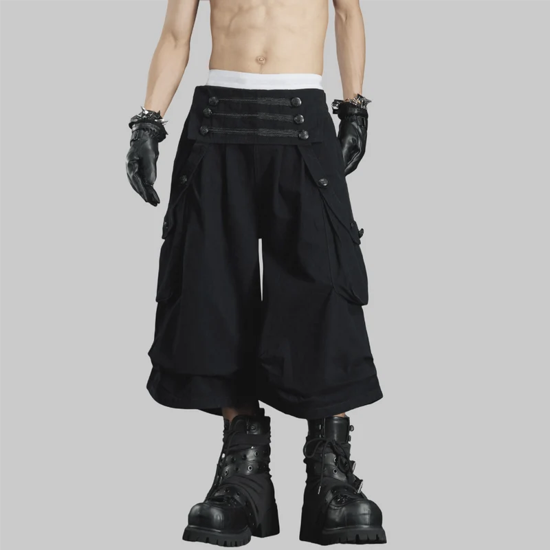 Grunge-Cargohose für Herren mit hohem Bund und Knöpfen