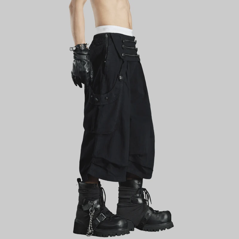 Grunge-Cargohose für Herren mit hohem Bund und Knöpfen
