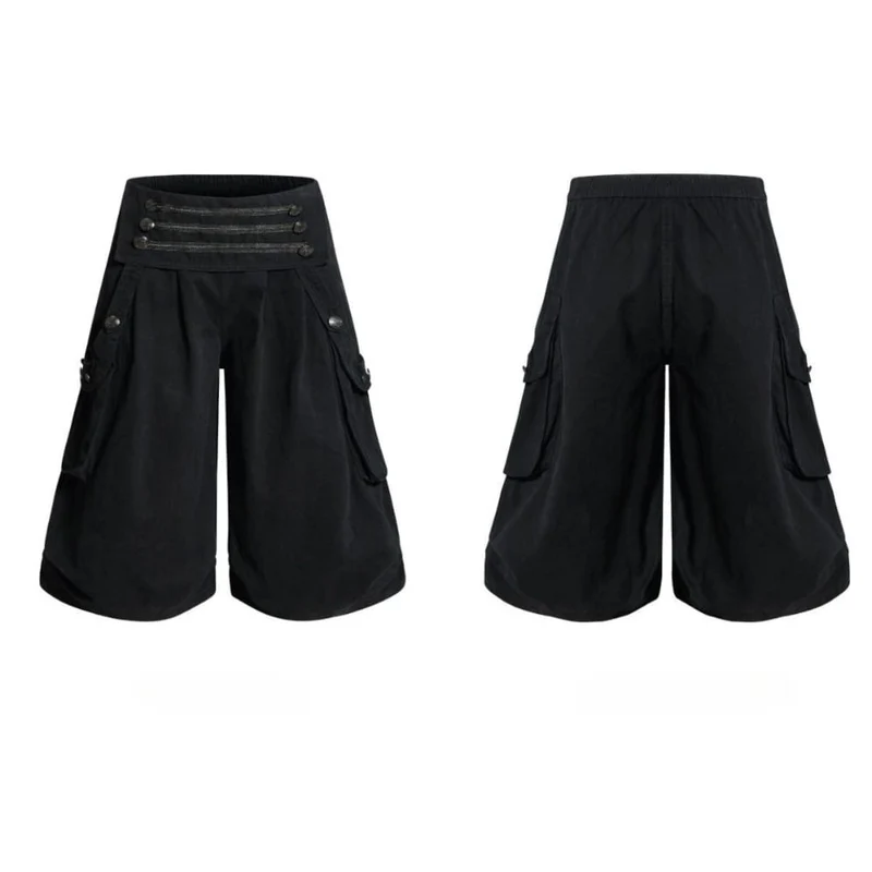 Grunge-Cargohose für Herren mit hohem Bund und Knöpfen