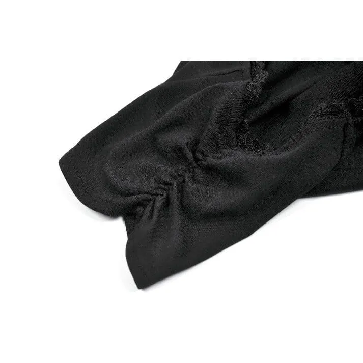 Gothic-Crop-Top für Damen mit gerafftem Kreuzmuster, Neckholder und kurzen Ärmeln
