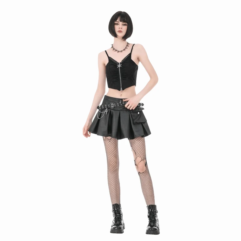 Punk-Bustier für Damen mit Totenkopf-Nieten, Rissen und Raffungen