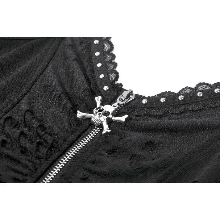 Punk-Bustier für Damen mit Totenkopf-Nieten, Rissen und Raffungen