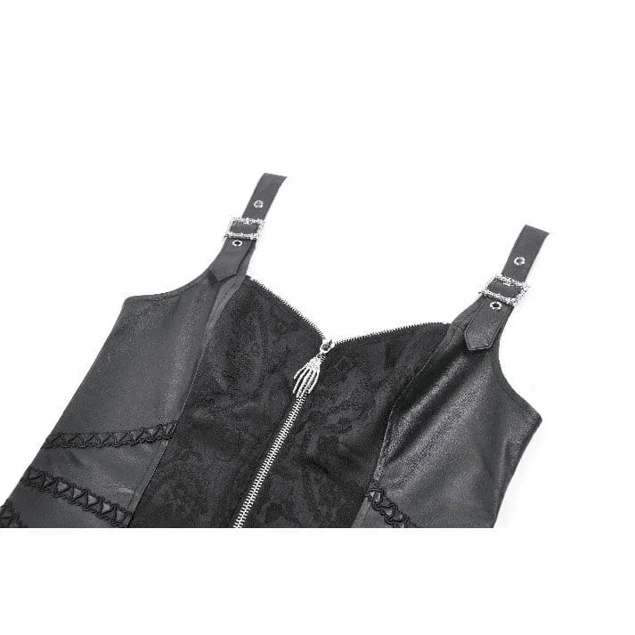 Punk-Weste für Damen mit Jacquard-Muster, Schnallenriemen und Reißverschluss