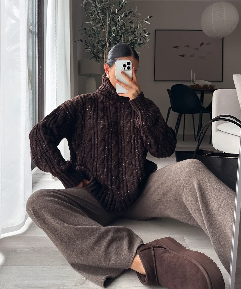Rollkragen Pullover Vilena Braun