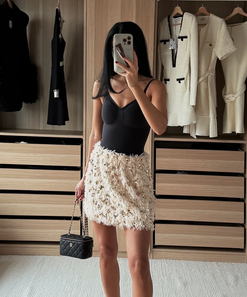 Federlook Rock Cia mit Pailletten Beige