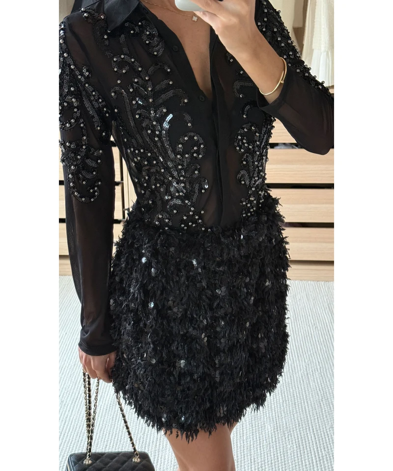 Federlook Rock Cia mit Pailletten Schwarz
