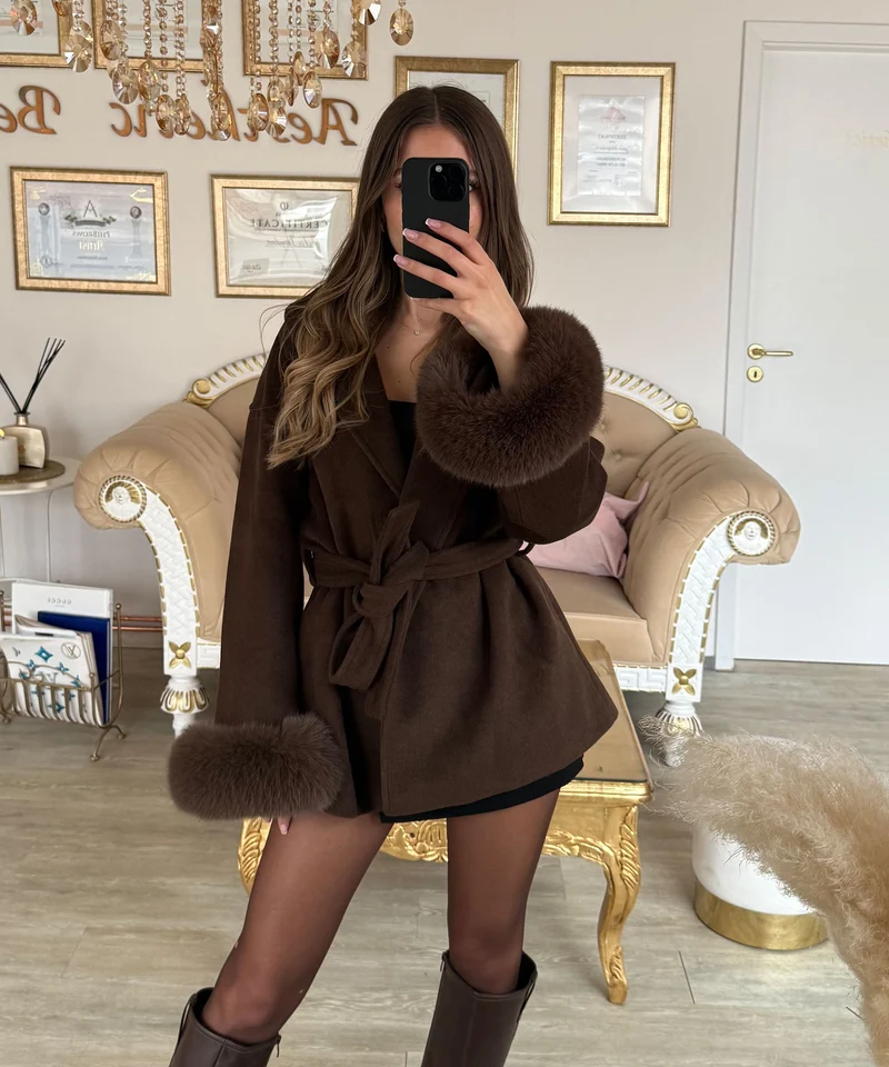 Jacke mit Felldetails Loona Dunkelbraun