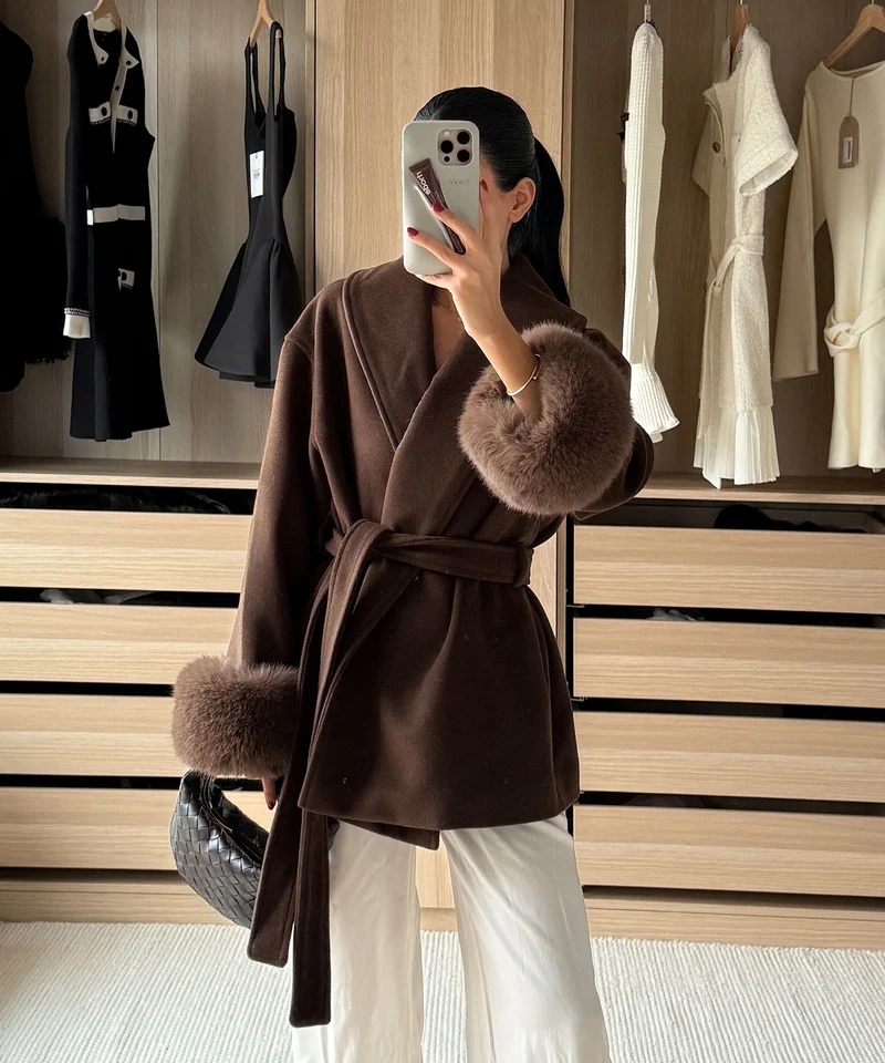 Jacke mit Felldetails Loona Dunkelbraun