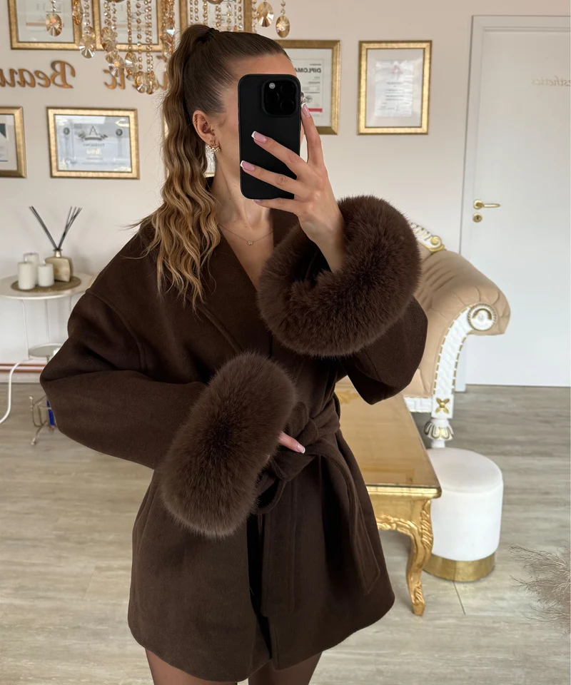 Jacke mit Felldetails Loona Dunkelbraun
