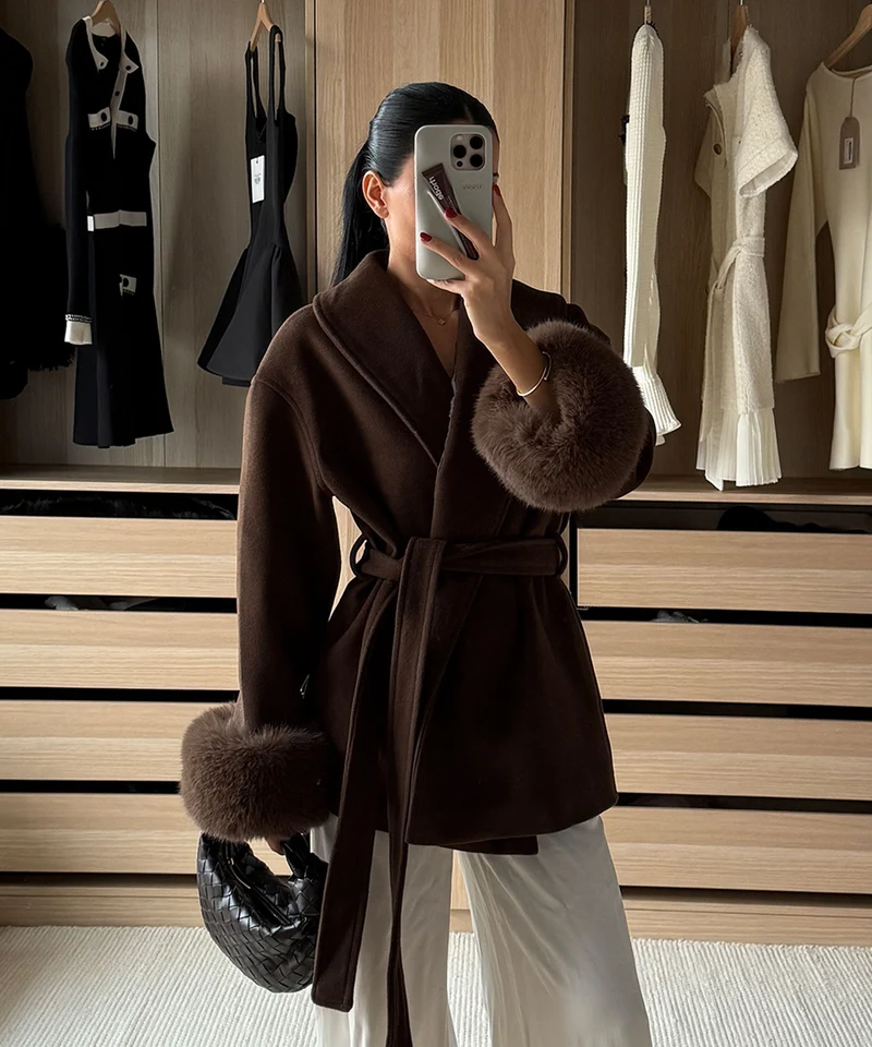 Jacke mit Felldetails Loona Dunkelbraun