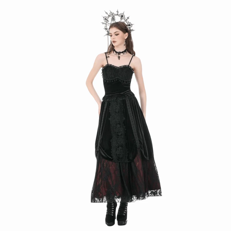 Gothic-Bustier aus Samt mit Perlen und Quasten für Damen